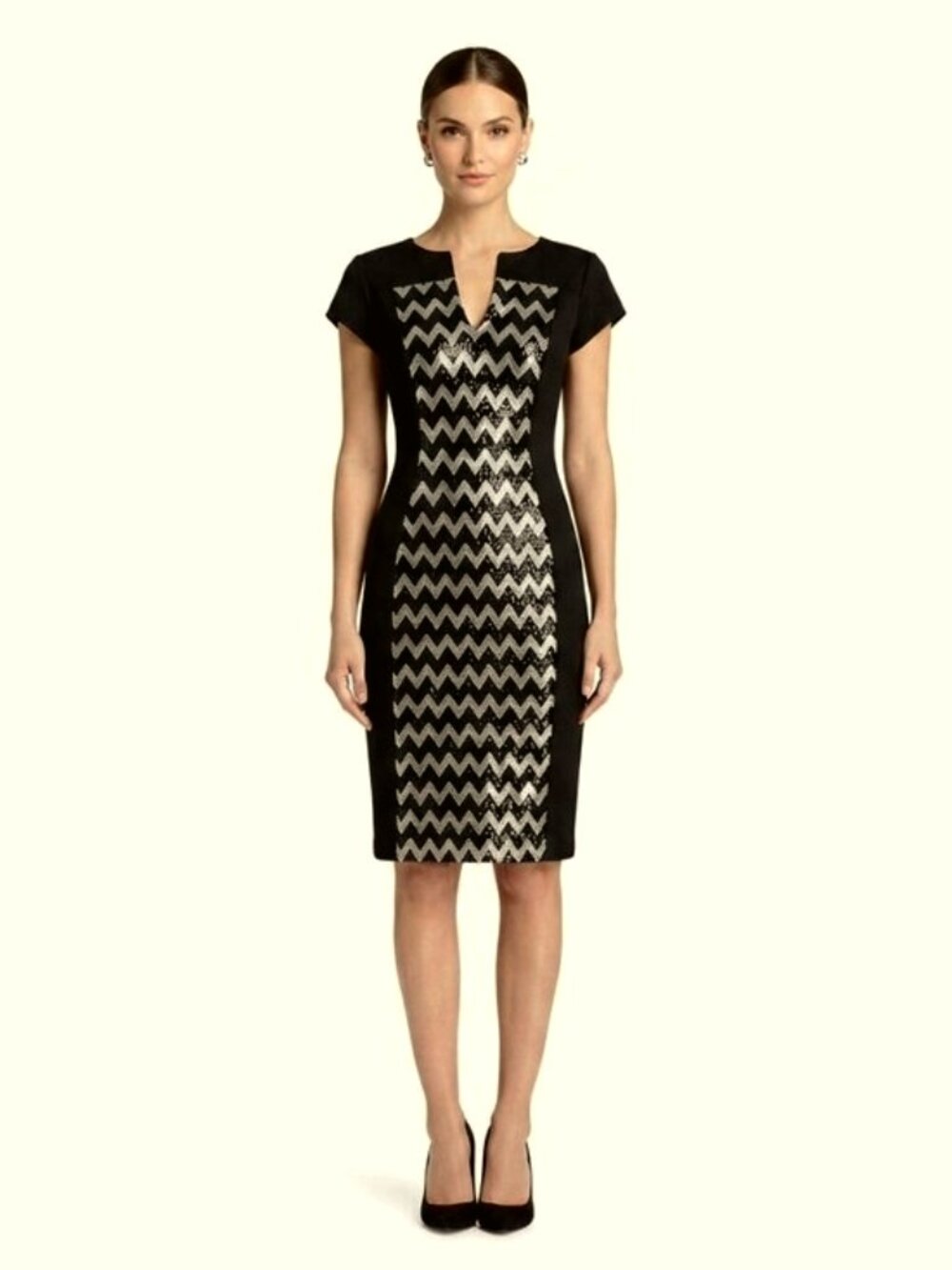 Connected Apparel Metallic/Stretch Knit Cap Sleeve Cocktail Dress- Sz. 6